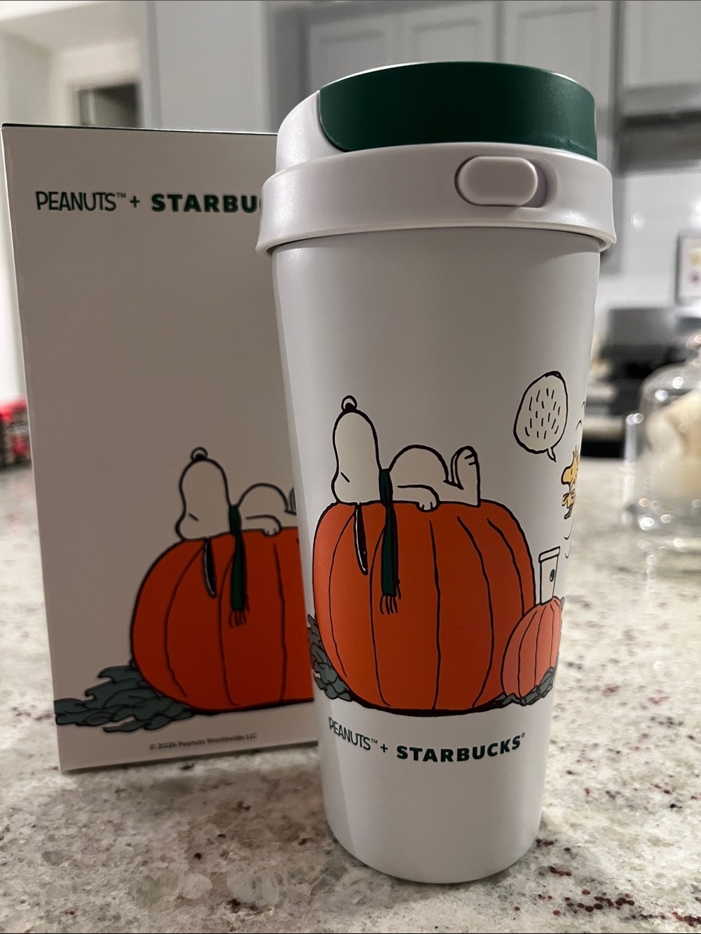 Peanuts x Starbucks White & Orange Snoopy Pumpkin Travel Tumbler Stainless Steel